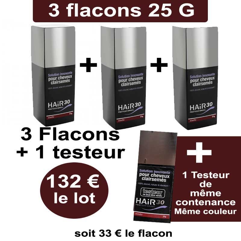 Lot Hair 30 Acajou: Lot de 3 flacons + 1 testeur de la même contenance ( 33 € le flacon)